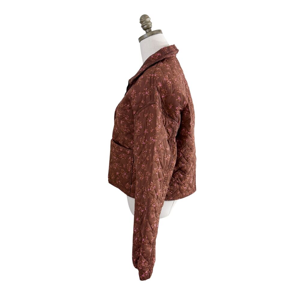 Saltwater Luxe Brown/Pink Floral Print Lightweight Quilted Jacket Women's Sz Med - Picture 5 of 10